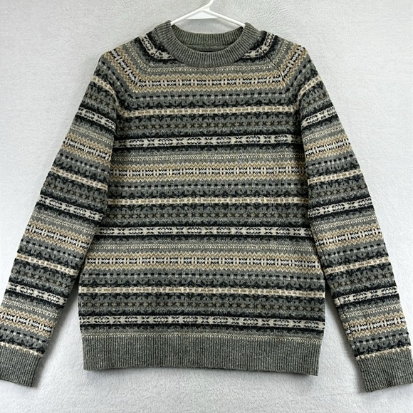 H & M Women’s Pullover Crewneck Sweater Size M Gray/Black/Cream/Tan Wool Blend - Picture 1 of 11